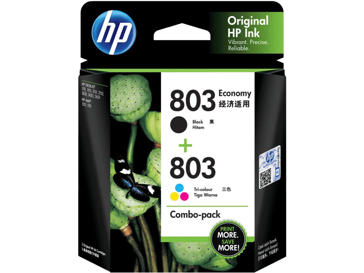 HP 803 2-pack Economy Black/Tri-color Original Ink Cartridges (3YP93AA)